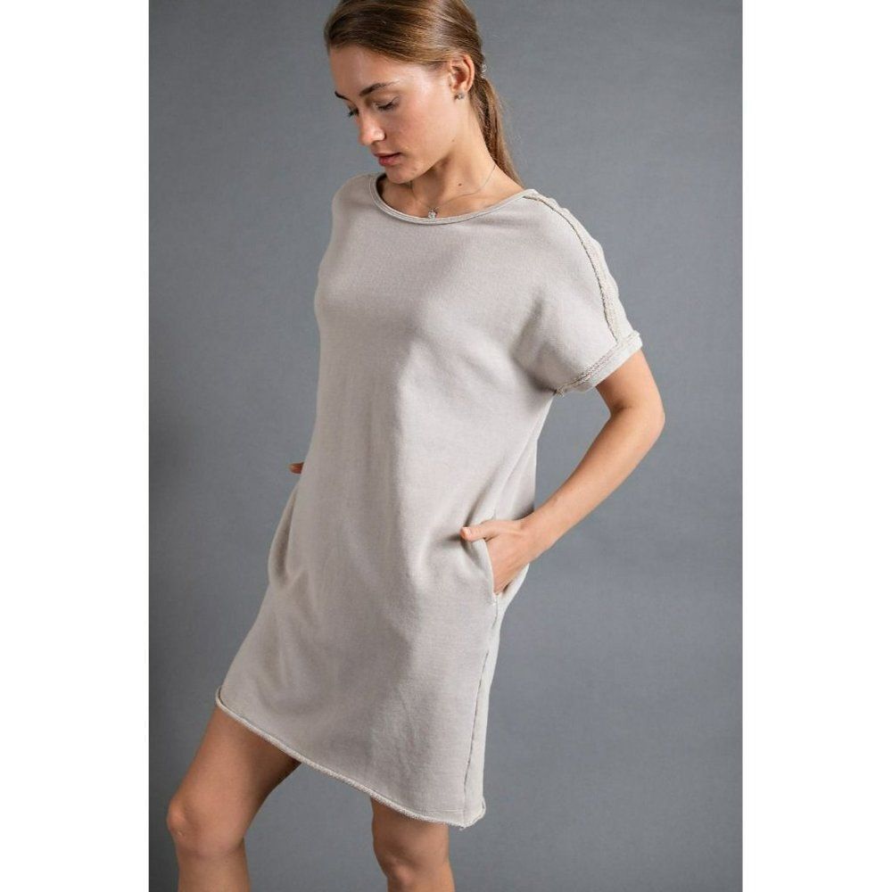 Easel Oversized Mineral Washed Terry Boxy Dress in Grey New S-L ED21953 - Picture 4 of 5